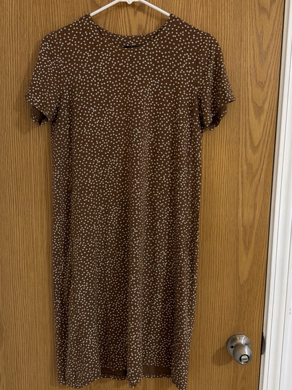 J Jill Women’s XS Brown Polka Dot Wearever Collection Short Sleeve T Shirt Dress